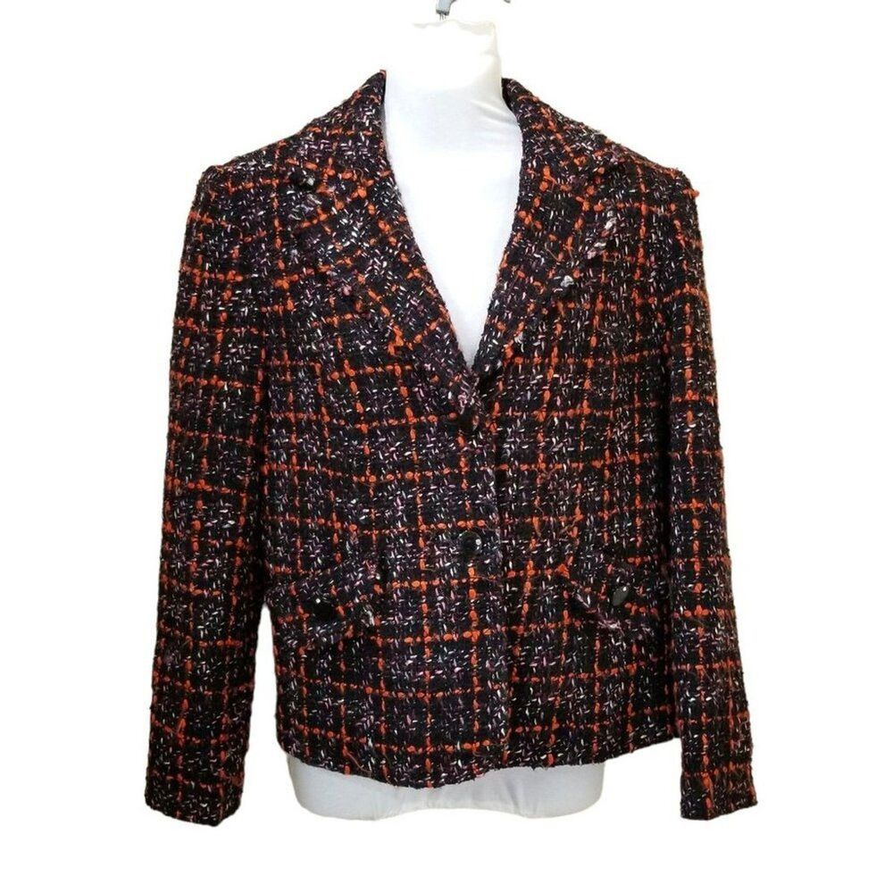 Vintage 90s Requirements Colorful Tweed Blazer Jacket Work Coat Women Size 8